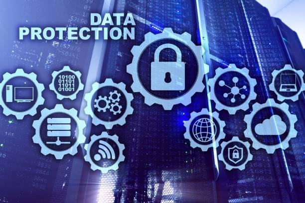 istock Server data protection concept. Safety of information from virus cyber digital internet technology. 1143754418