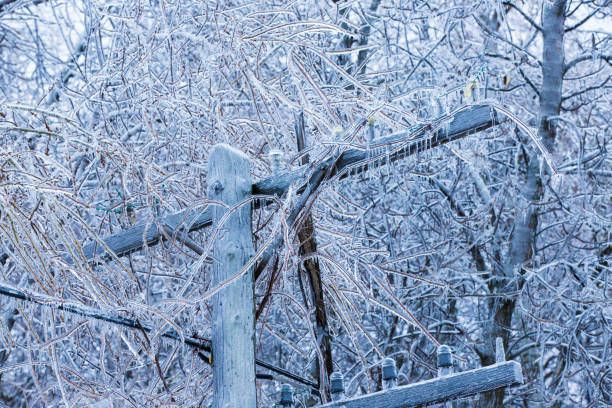 Heavy freezing rain on electricity electricity pylons