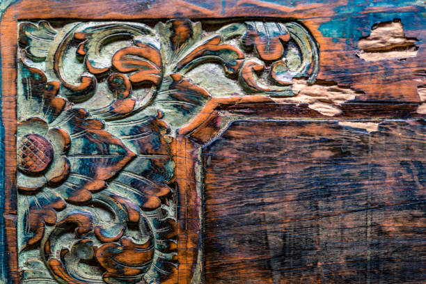 vintage balijski tradycyjny drewniany rzeźba ornament tle - bali balinese culture art carving zdjęcia i obrazy z banku zdjęć