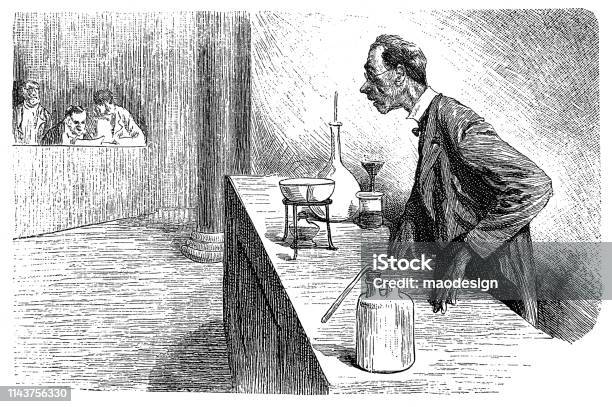 Chemical Expertise In Court 1896 Stock Illustration - Download Image Now - Cartoon, Courthouse, Courtyard