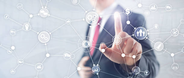 istock Business process structure industrial workflow diagram automation innovation concept on virtual screen mixed media 1143756565