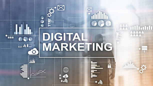 istock Digital marketing concept on double exposure background. 1143756710