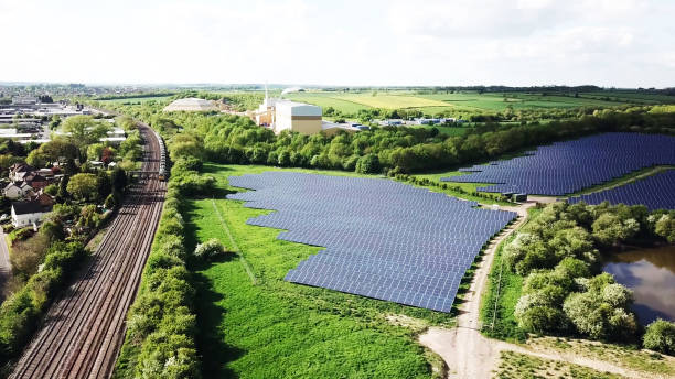 istock Aerial view of a solar power station 1143760671