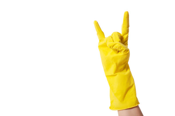 istock Cleaning glove making rock gesture isolated on white 1143761918
