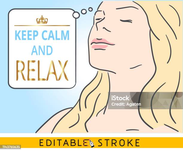 Keep Calm And Relax A Beautiful Woman With Her Eyes Closed Relaxed And Dreams Easy Editable Stroke Line Vector Thinking Bubble Hand Drawn Doodle Comic Icon Stock Illustration - Download Image Now