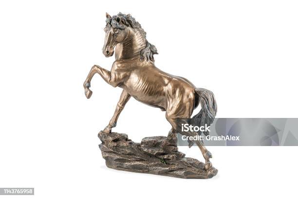 Bronze Horse Statuette On White Stock Photo - Download Image Now - Horse, Statue, Figurine