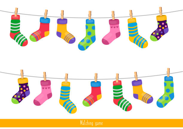 ilustrações, clipart, desenhos animados e ícones de jogo educacional das crianças. jogo de correspondência para crianças. jogo de logic - laundry clothing clothesline hanging