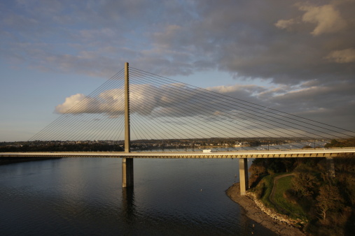 Cable-stayed bridge over Columbia river in Tri-Cities Washington State