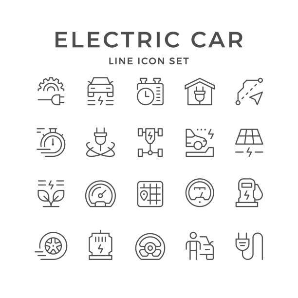 установить иконки линии электромобиля - gear symbol computer icon speedometer stock illustrations