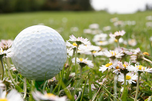 Golf ball over green grass