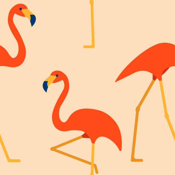 Flamingo vector seamless pattern. Vivid colors flat style flamingo repeatable illustration. Exotical tropical red bird isolated on bright background.