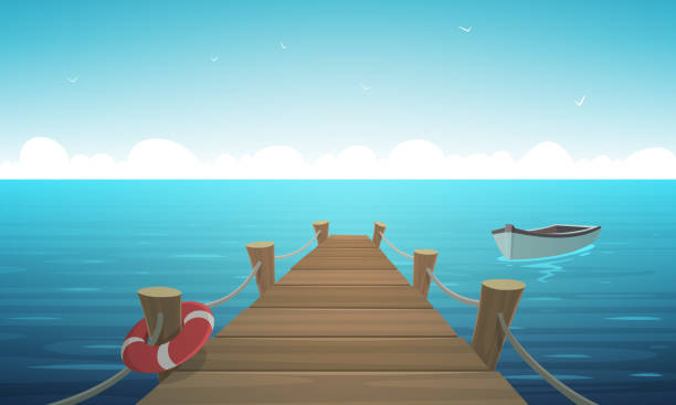 illustrazioni stock, clip art, cartoni animati e icone di tendenza di molo dei cartoni animati - beach rope nautical vessel harbor