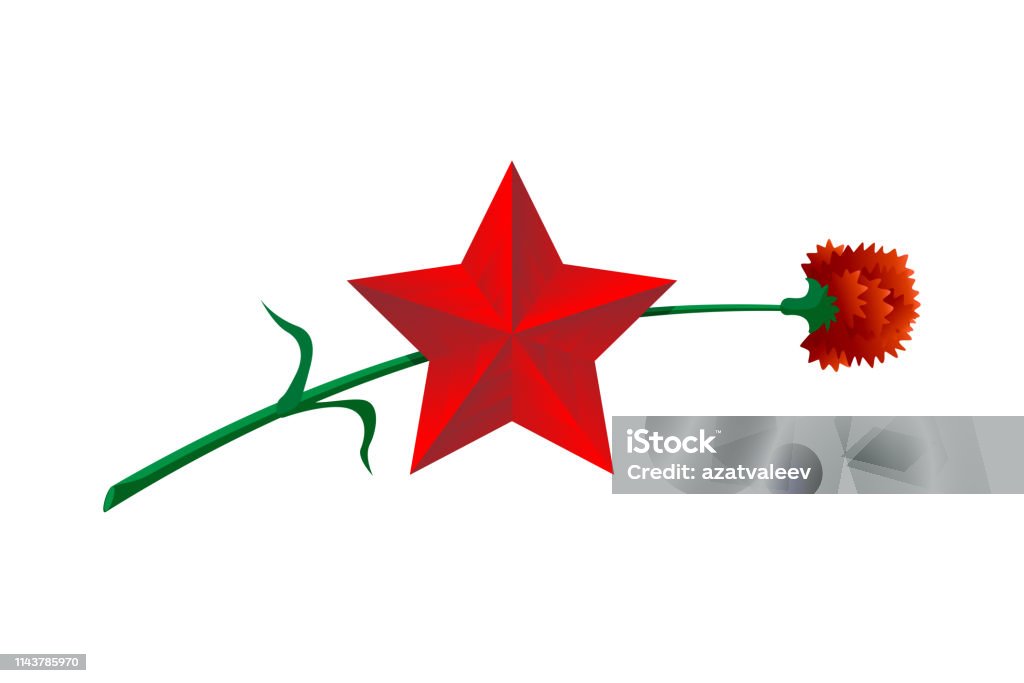 May 9 Russian holiday Great Victory day. Big red star and carnation. Symbol of victory Soviet Union over Nazi Germany in World War II. Vector illustration gift card May 9 Russian holiday Great Victory day. Big red star and carnation. Symbol of victory Soviet Union over Nazi Germany in World War II. Vector illustration gift card banner 1945 stock vector