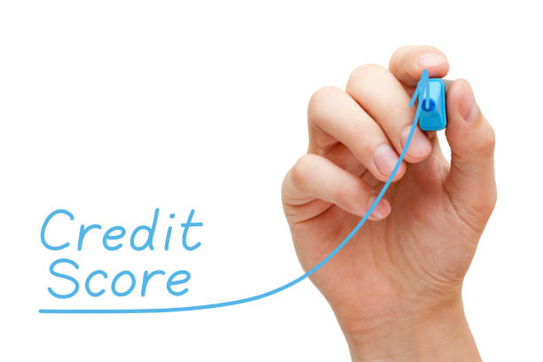 Increasing Credit Score Graph Concept Hand drawing increasing Credit Score graph with blue marker on transparent wipe board. Improving creditworthiness concept. credit score photos stock pictures, royalty-free photos & images