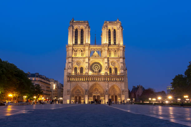 katedra notre-dame de paris nocą, francja - paris france notre dame night ile de la cite zdjęcia i obrazy z banku zdjęć