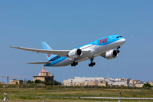 dreamliner взлетает в хорошую погоду - boeing 787 air vehicle airplane стоковые фото и изображения