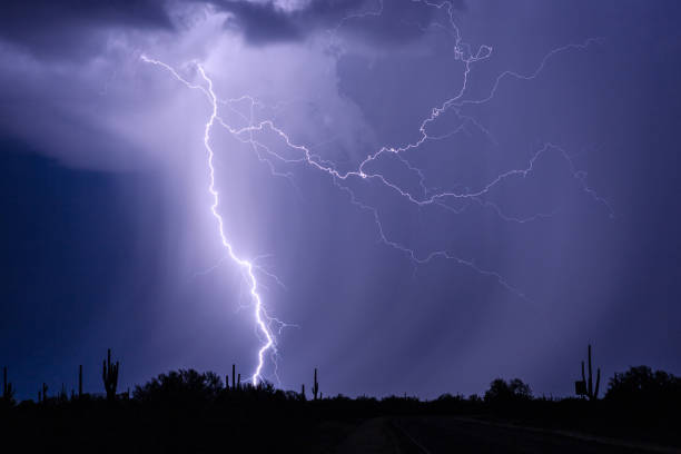 istock Lightning and rain in the desert 1143788996