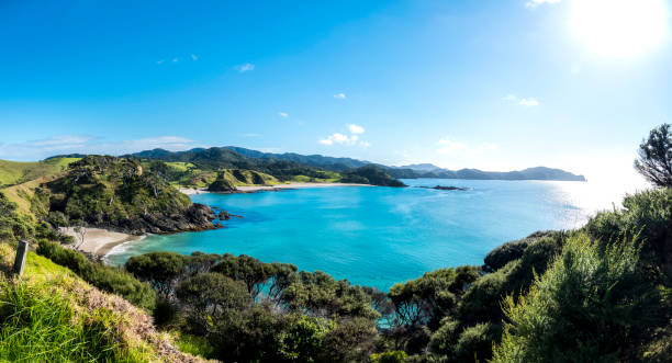 vista aérea de bay of islands - pleasant bay fotografías e imágenes de stock