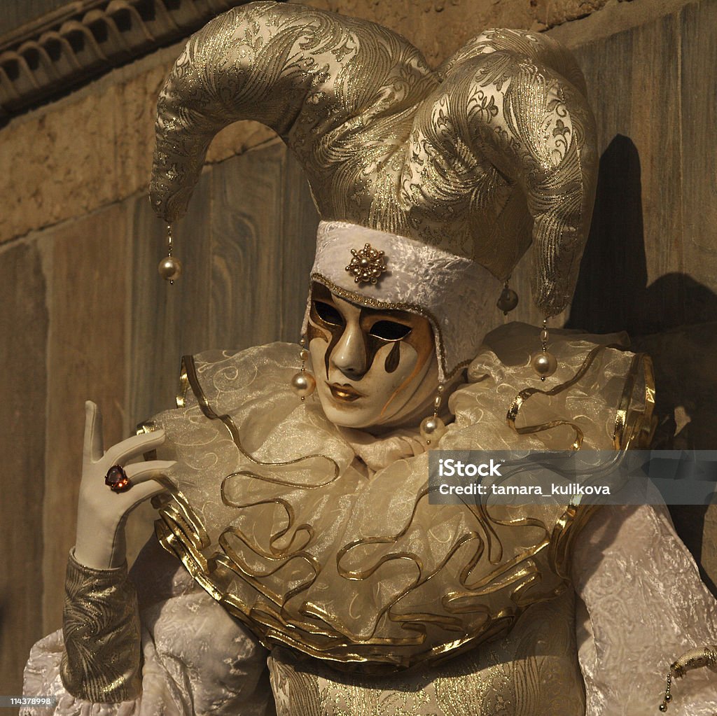 Carnevale di Venezia-bianco giullare - Foto stock royalty-free di Giullare
