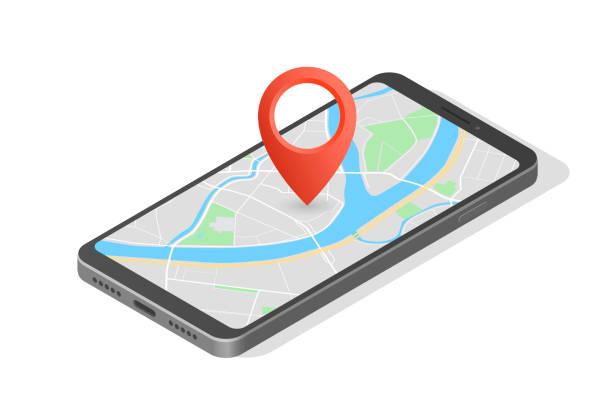 istock City map route navigation smartphone, phone point marker vector drawing schema isometric city plan GPS navigation tablet, itinerary destination arrow isometry paper city map 1143795598