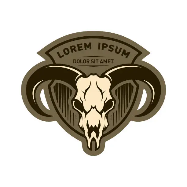 Vector illustration of Skull of ram, goat or sheep on a shield - vector emblem with replaceable text