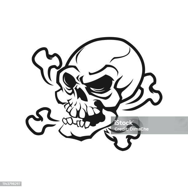 Skull And Bones Cut Out Vector Illustration In Sketch Style Stock Illustration - Download Image Now