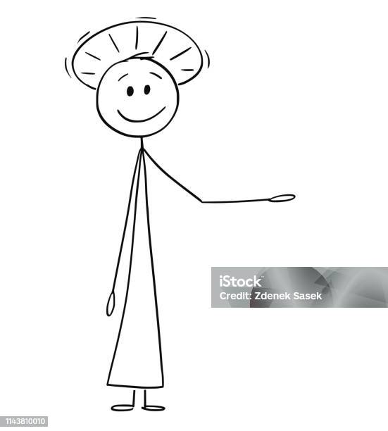 Cartoon Of Holy Man Or Priest With Halo Offering Showing Or Pointing At Something Stock Illustration - Download Image Now