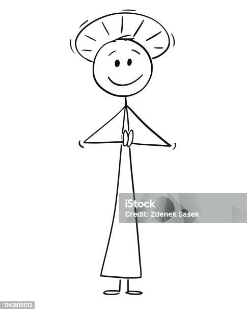 Cartoon Of Smiling Holy Man With Halo Around Head Praying Stock Illustration - Download Image Now