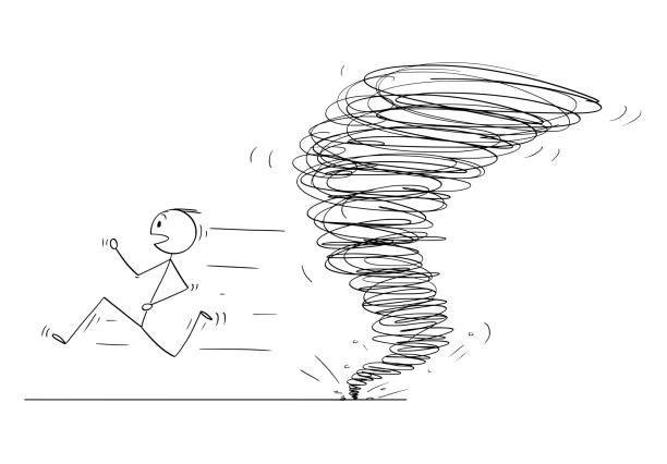 istock Cartoon of Man Running Away From Tornado Vortex 1143810038