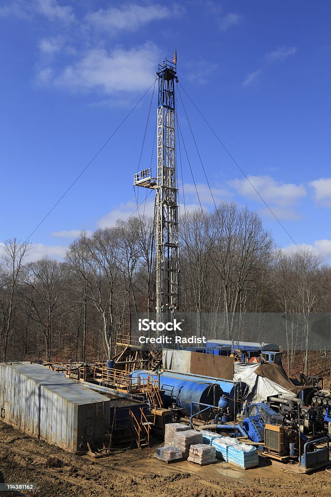 View Of Drilling Derrick  Blue Stock Photo