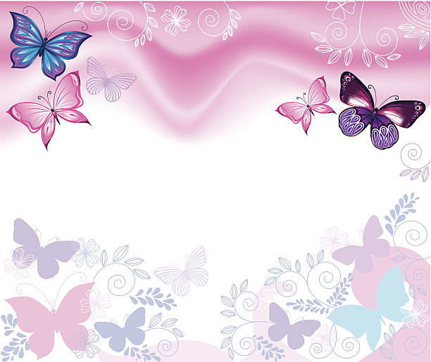 Background with flowers and butterflies vector art illustration