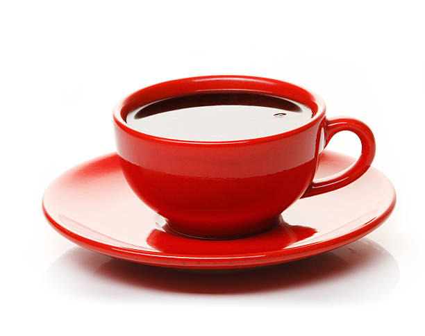 istock Top view of black coffee. red cup isolated on white 114382006