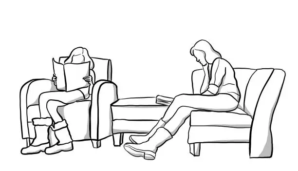 Vector illustration of Reading Mom And Daughter