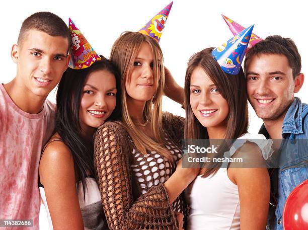 Young People On Birthday Party Stock Photo - Download Image Now - 20-29 Years, Adult, Balloon