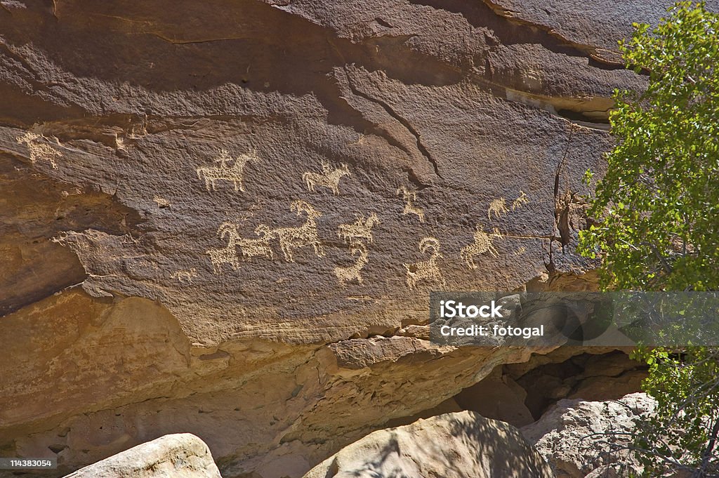 Petroglyphs en parque nacional de los arcos, Utah - Foto de stock de Animal libre de derechos