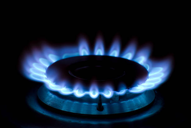 blue flammes - flame natural gas boiler burner photos et images de collection