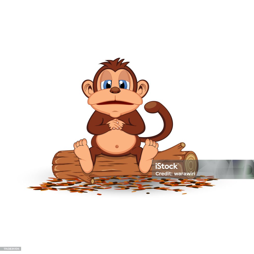 Con Khỉ Béo Ngồi Trong Một Bộ Phim Hoạt Hình Bằng Gỗ Hình minh họa ...