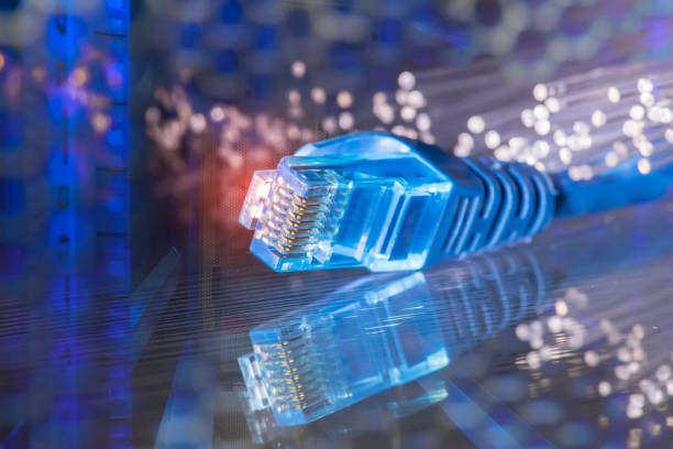 Network cable with high tech technology Fiber optical color background