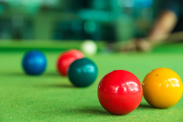 istock Close up snooker ball on the green snooker table. 1143843635