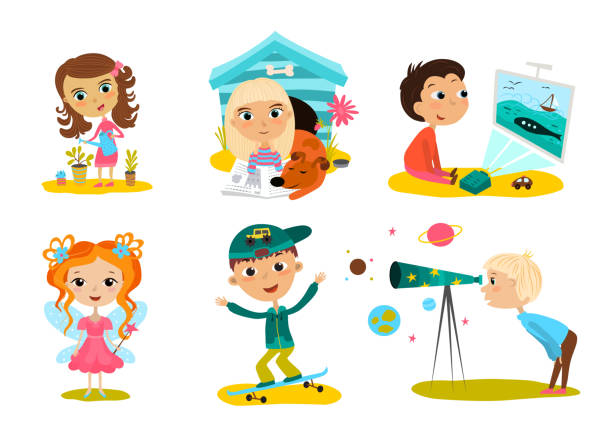 istock Happy kids cartoon collection. Multicultural children in different positions isolated on white background 1143845119