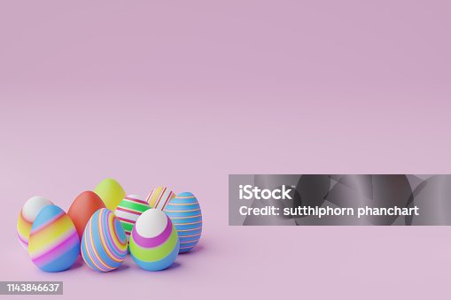 istock Colorful Easter eggs background for Easter day 3D render - illustrations 1143846637