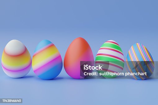 istock Colorful Easter eggs background for Easter day 3D render - illustrations 1143846640