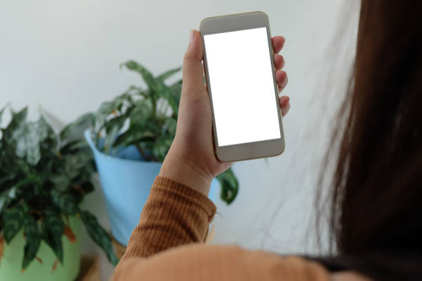 istock Women's hands holding cell telephone blank copy space screen. Smart phone with 1143852985