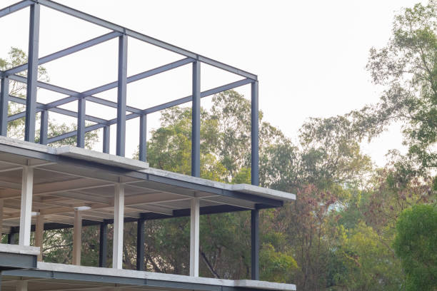 istock steel and concrete in unfinished building in construction site 1143857908