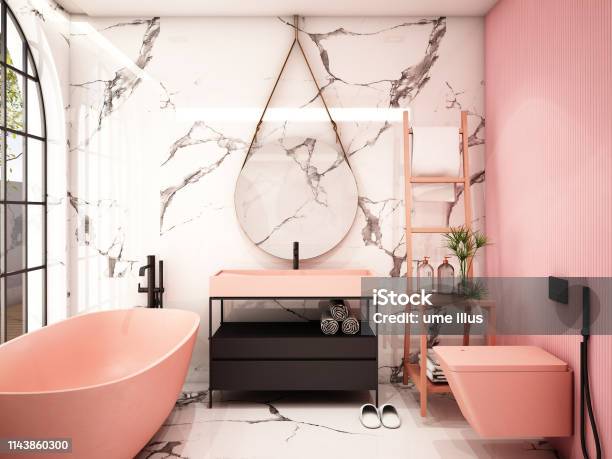 Modern Bathroom Interior Design 3d Rendering 3d Illustration Stock Photo - Download Image Now