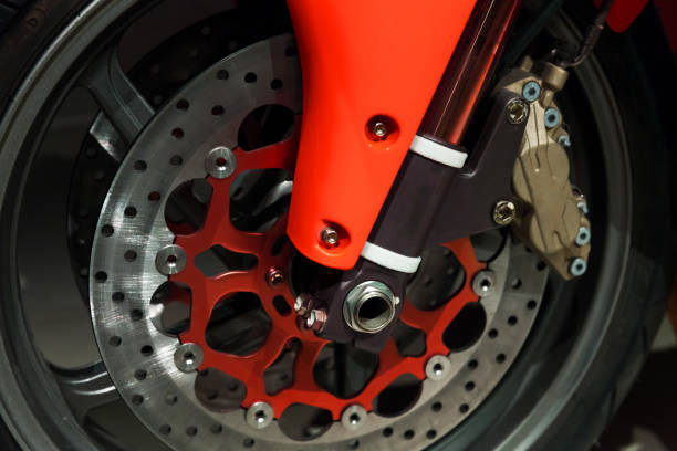 istock Motorcycle wheel fragment with red parts 1143862169