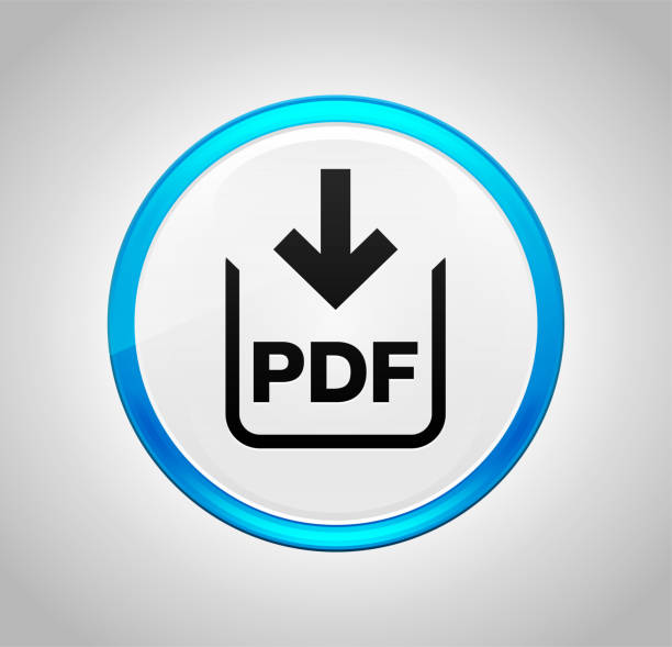 illustrazioni stock, clip art, cartoni animati e icone di tendenza di icona di download del documento pdf pulsante di pressione blu rotondo - downloading symbol push button interface icons