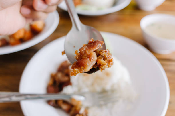 istock Thai food fried pork with rice 1143864336