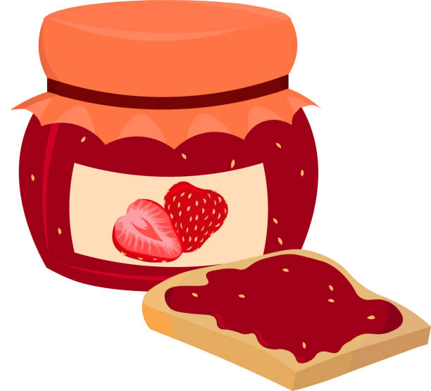 банка клубничного варенья и тостов. - raspberry gooseberry strawberry cherry stock illustrations