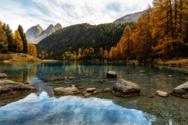 Mountain lake in autumn in the Swiss Alps